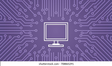 Icono De Computadora Sobre Chip De Computadora Ilustración De Vector De Banner De Fondo
