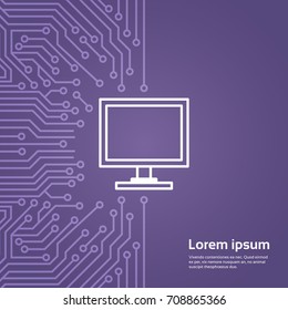 Computer Icon Over Computer Chip Moterboard Background Banner Vector Illustration