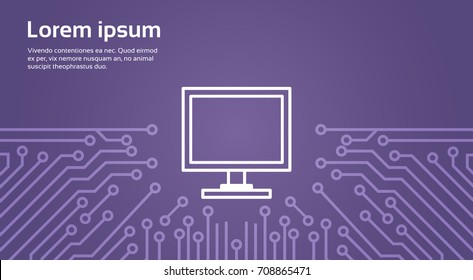 Icono De Computadora Sobre Chip De Computadora Ilustración De Vector De Banner De Fondo