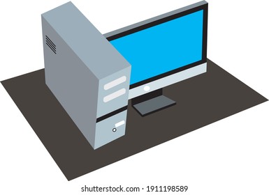 El icono del equipo. PC, símbolo de escritorio.3D, ilustración de vector plano