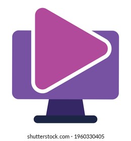 computer icon. computer with play. flat design vector icon concept