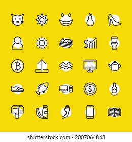 Computer icon with sea, fish and business symbols. Set of money, cash, inbox icons and pear concept. Editable vector elements for logo app UI design.