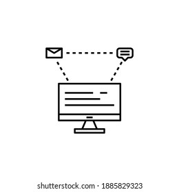 Das Computersymbol sendet Nachrichten und E-Mails. Symbole für Nachrichten, Chat und Kommunikation. Vektorgrafik