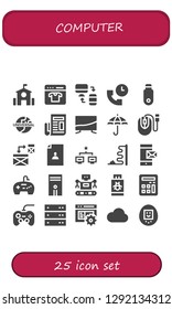  computer icon set. 25 filled computer icons. Simple modern icons about  - School, Online shop, Responsive, Support, Pendrive, Universal, Newspaper, Television, Protection, Mouse