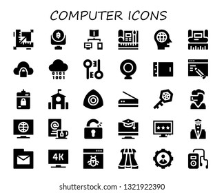 computer icon set. 30 filled computer icons.  Simple modern icons about  - Design, Bitcoin, Connection, Web design, Head, Graphic design, Cloud computing, Binary, Encryption, Webcam