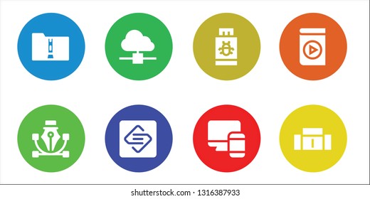 computer icon set. 8 filled computer icons.  Collection Of - Folder, Vector, Cloud computing, Spark page, Pendrive, Responsive, Media player, Sofa