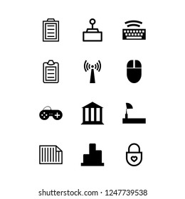 computer icon set about signal, joystick, internet and bank vector set