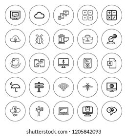 Computer Icon Set. Collection Of 25 Outline Computer Icons With Arroba, Bug, Calculator, Camera Roll, Cloud, Computer, Data, Device, Laptop, Ipod, Maths Icons. Editable Icons.