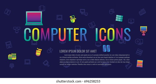 computer icon  set colorful. business, communication, social network, marketing. on blue background. vector illustration. logo. symbol
