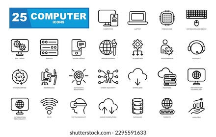 computer icon set. Containing online, computer, network, website, server, web design, hardware, software and programming.