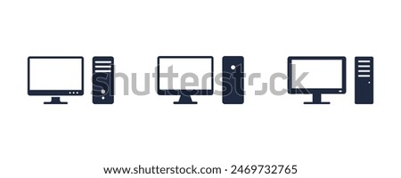 Computer icon set. Computer desktop vector icon, pc symbol. PC icon collection