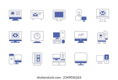 Computer icon set. Duotone style line stroke and bold. Vector illustration. Containing computer, email, tv, screen, reading, pc, lag, personal, desktop.