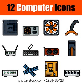 Computer Icon Set. Editable Bold Outline With Color Fill Design. Vector Illustration.