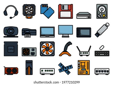 Computer Icon Set. Editable Bold Outline With Color Fill Design. Vector Illustration.