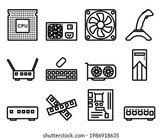 Computer Icon Set. Editable Bold Outline Design. Vector Illustration.