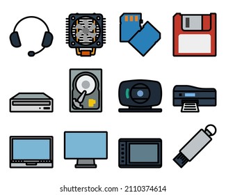 Computer Icon Set. Editable Bold Outline With Color Fill Design. Vector Illustration.