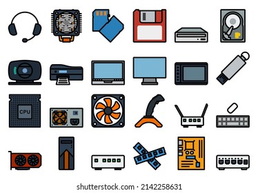 Computer Icon Set. Editable Bold Outline With Color Fill Design. Vector Illustration.