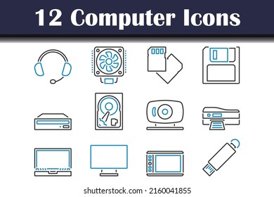 Computer Icon Set. Editable Bold Outline With Color Fill Design. Vector Illustration.