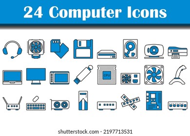 Computer Icon Set. Editable Bold Outline With Color Fill Design. Vector Illustration.