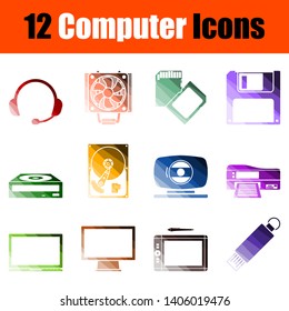 Computer Icon Set. Flat Color Ladder Design. Vector Illustration.