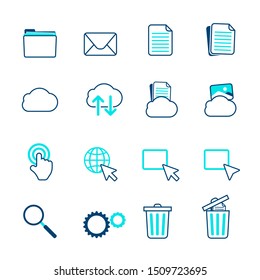 Computer icon set include folder, cloud, trash, mail, cursor and search.