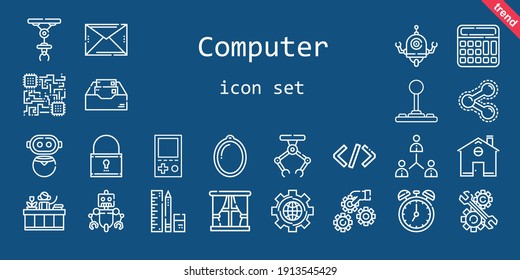 computer icon set. line icon style. computer related icons such as settings, console, calculator, development, cpu, joystick, clock, padlock, school material, home, network, robot, coding
