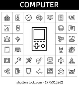 computer icon set. line icon style. computer related icons such as discussion, laptop, boy, robot, tablet, security, furniture, share, html, load time, email, key, sitemap