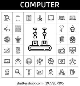 computer icon set. line icon style. computer related icons such as video player, settings, tv, customer service, searching, clock, laptop, network, robot, clerk, mouse