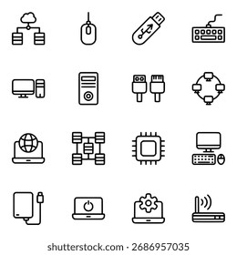 Conjunto de iconos de computadora Iconos de línea modernos para Tecnología de TI y dispositivos digitales