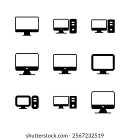 Computer icon set. computer monitor icon vector.