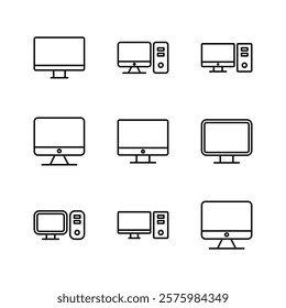 Computer icon set. computer monitor icon vector.