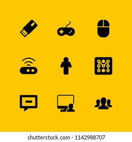 computer icon set. mouse, router and chat vector icon for graphic design and web