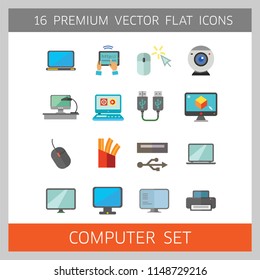 Computer Icon Set. Mouse Tablet Internet Connection Web Camera Open Laptop Desk Display Big Monitor Desktop Printer Laptop Screen Internet Of Things