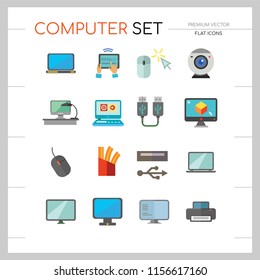 Computer Icon Set. Mouse Tablet Internet Connection Web Camera Open Laptop Desk Display Big Monitor Desktop Printer Laptop Screen Internet Of Things