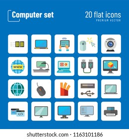 Computer Icon Set. Mouse Tablet Internet Connection Web Camera Open Laptop Desk Display Big Monitor Desktop Printer Laptop Screen Internet Of Things