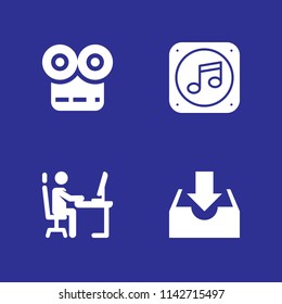 computer icon set. movie player, inbox and workplace vector icon for graphic design and web