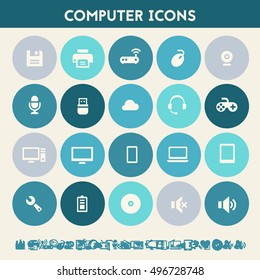 Computer icon set. Multicolored flat buttons