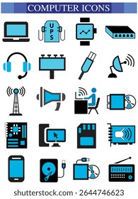 Computer icon set, computer, network, website, server, web design, monitor, tablet and laptop icons vector collection.