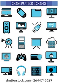Computer icon set, computer, network, website, server, web design, monitor, tablet and laptop icons vector collection.