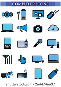 Computer icon set, computer, network, website, server, web design, monitor, tablet and laptop icons vector collection.