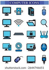 Computer icon set, computer, network, website, server, web design, monitor, tablet and laptop icons vector collection.