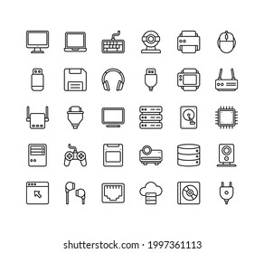 Conjunto de iconos de equipo e informática con estilo de esquema