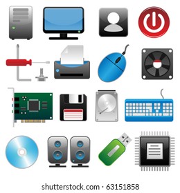 Computer Icon Set (Realistic Colorful Vector Icons For Web Design)