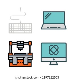 computer icon set. vector set about industrial robot, keyboard, laptop and monitor icons set.