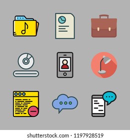 computer icon set. vector set about desk lamp, portfolio, report and music folder icons set.