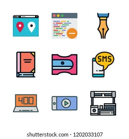 computer icon set. vector set about writer, browser, industrial robot and laptop icons set.