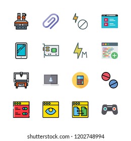computer icon set. vector set about video card, attach, laptop and flash icons set.