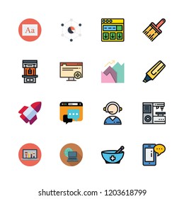 computer icon set. vector set about telemarketer, startup, studying and graphic tool icons set.