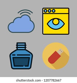 computer icon set. vector set about cloud computing, office material, pendrive and browser icons set.