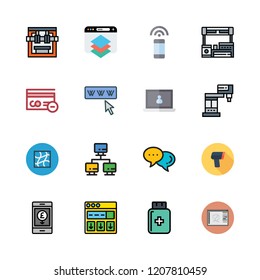 computer icon set. vector set about scanning, networking, industrial robot and medicine icons set.